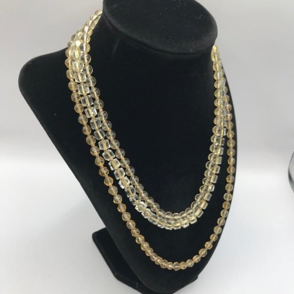 Triple Layer Clear Round & Square Glass Bead Necklace - Picture 3 of 8